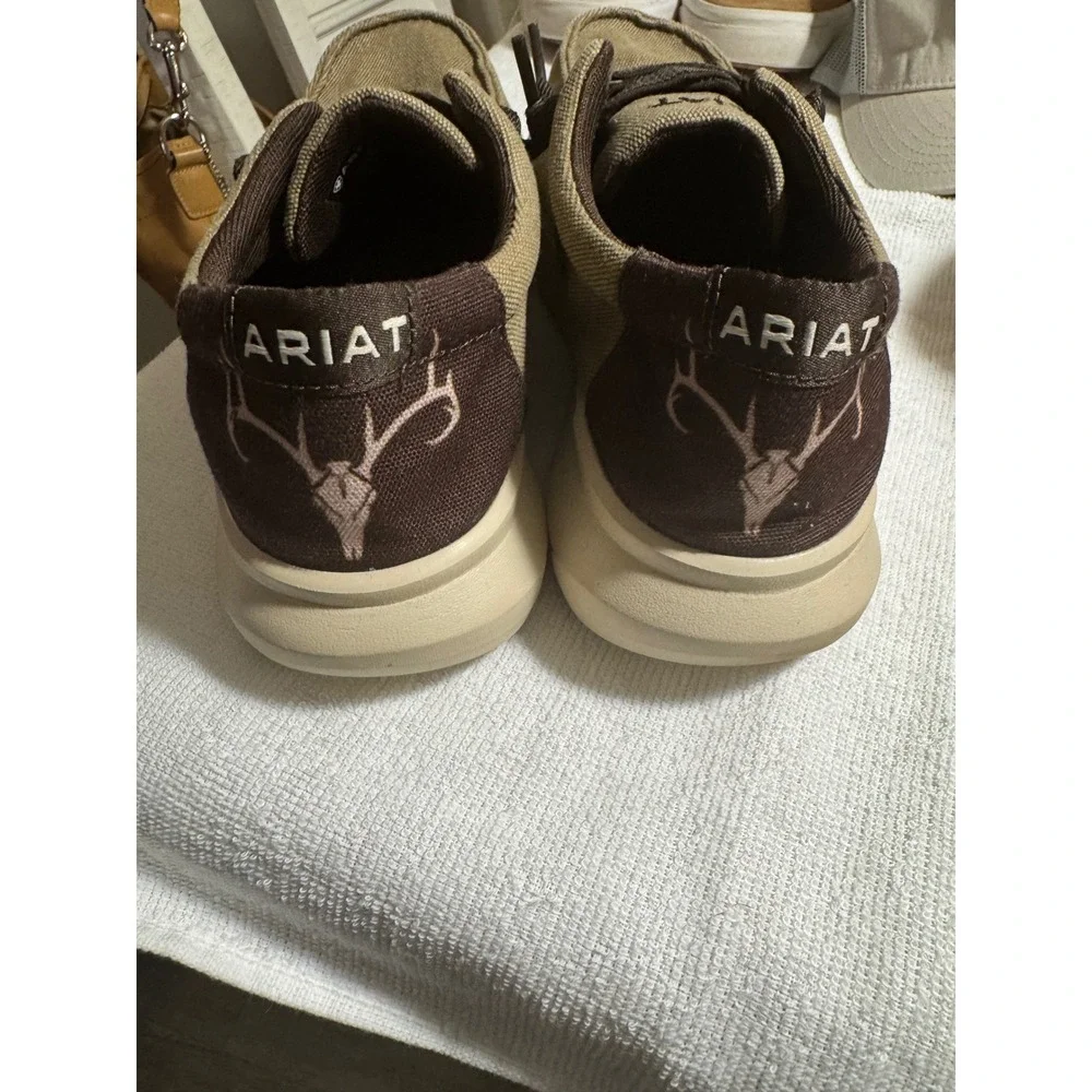 Ariat Hilo Men Tan Canvas Loafers Deer Skull Western Slip On Shoes 10038485